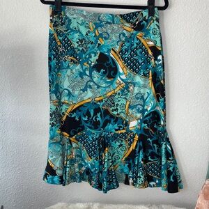 JM Collection Teal Black and Gold. Flare bottom Skirt